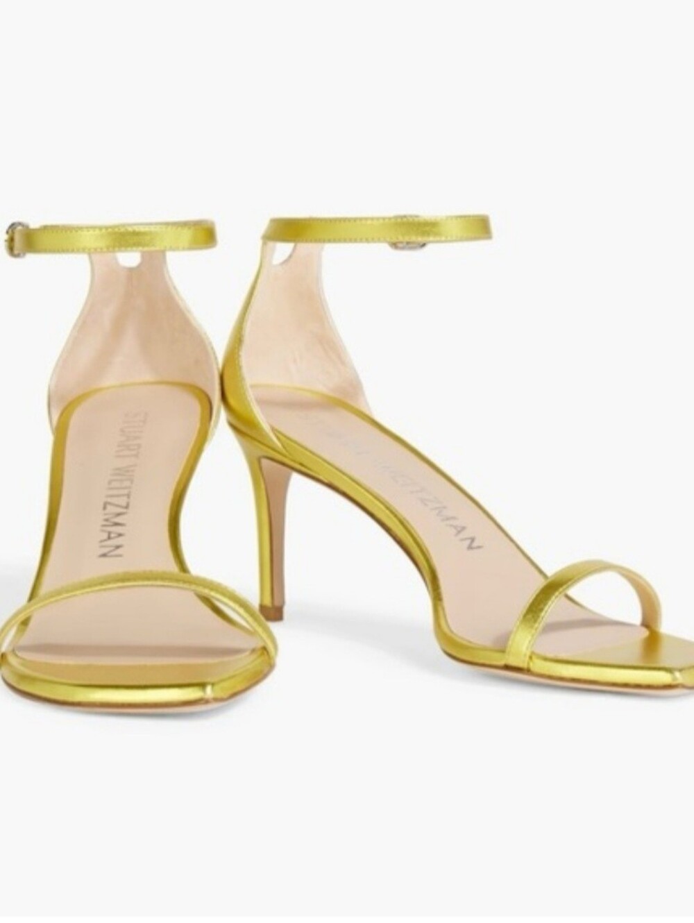 Stuart Weitzman Metallic Yellow-Gold Ankle-Strap Stiletto Sandals
